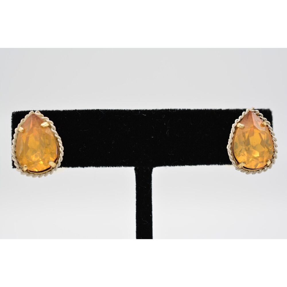 Vintage Pearl Back Earrings Milky Orange Crystal Prong BinAO